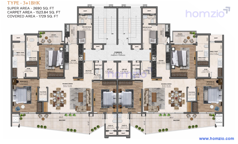 3+1BHK | 2690 Sq Ft |2.20CR