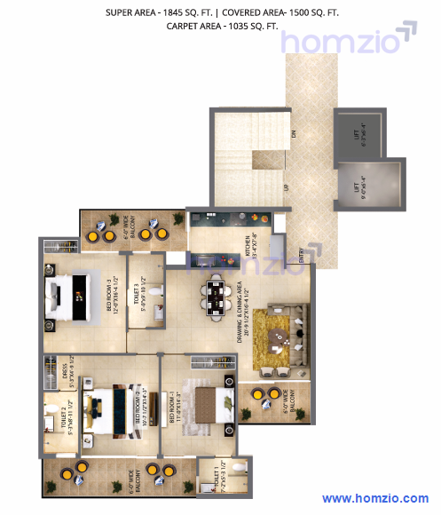 3BHK |1845 Sq.Ft