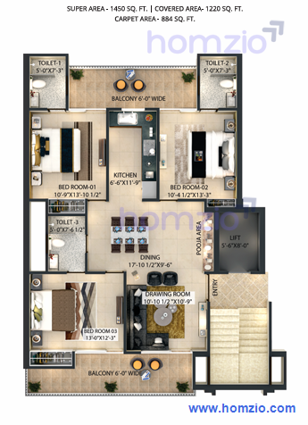 3BHK |1450 Sq.Ft
