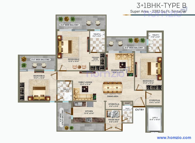 3+1 BHK |2450 Sq ft | 1.86 cr